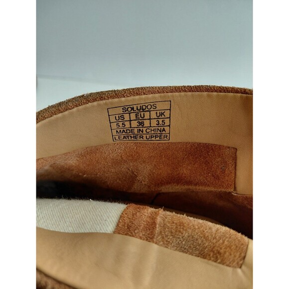 Soludos Sz 5.5 Beige Suede Pointed Toe Booties w/Wood Stacked Low Heel Back Zip - Picture 5 of 7